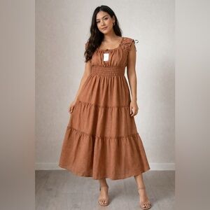 Forever 21 Boho Rust Tiered Midi Dress Medium